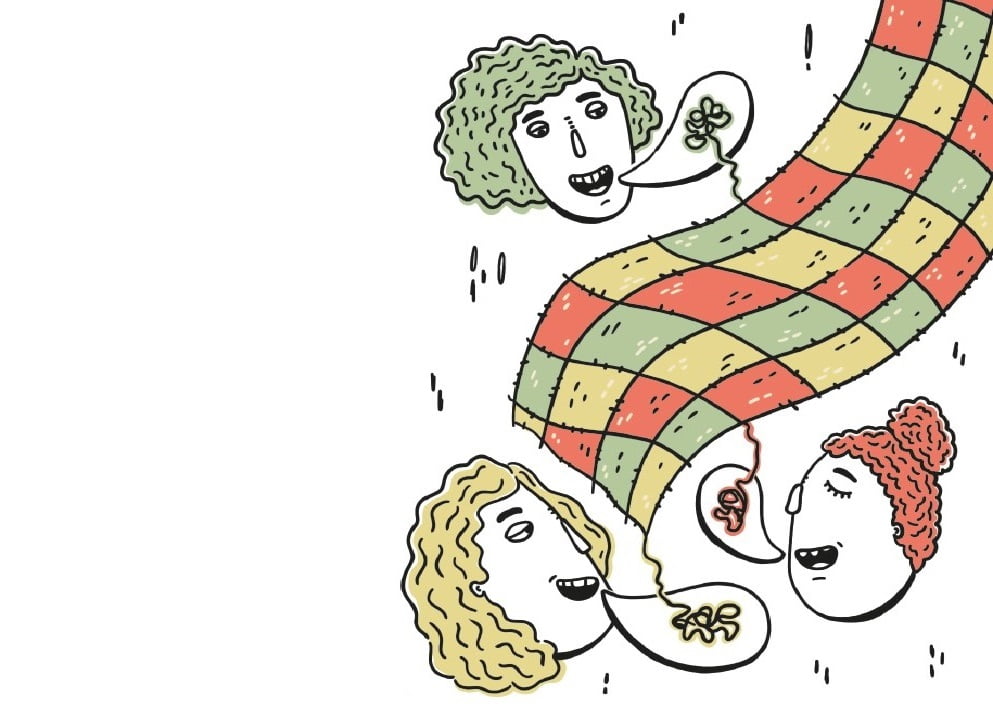 A força dos coletivos de mulheres que possibilitam mudanças sistêmicas 1 Ilustração Sobre Mulheres Tecendo Uma Colcha