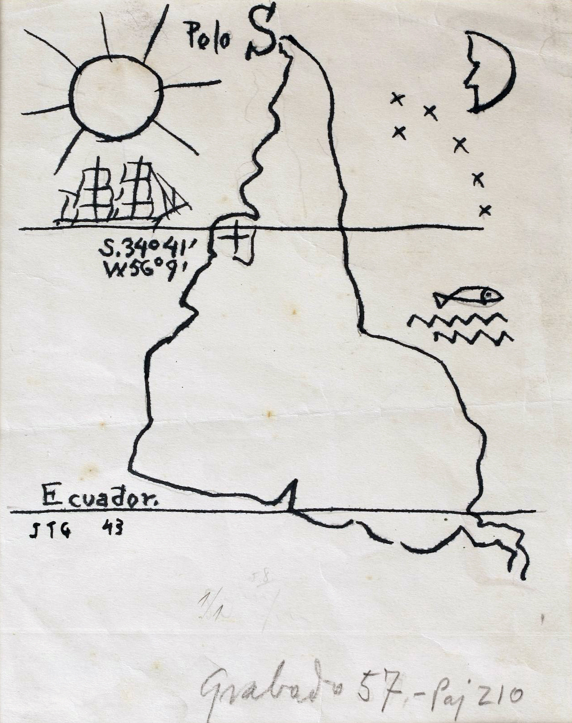 América Invertida, Gravura De Joaquin Torres García, 1942